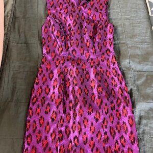 French Connection Leopard Print Metallic Sheath Dress - Size 2
